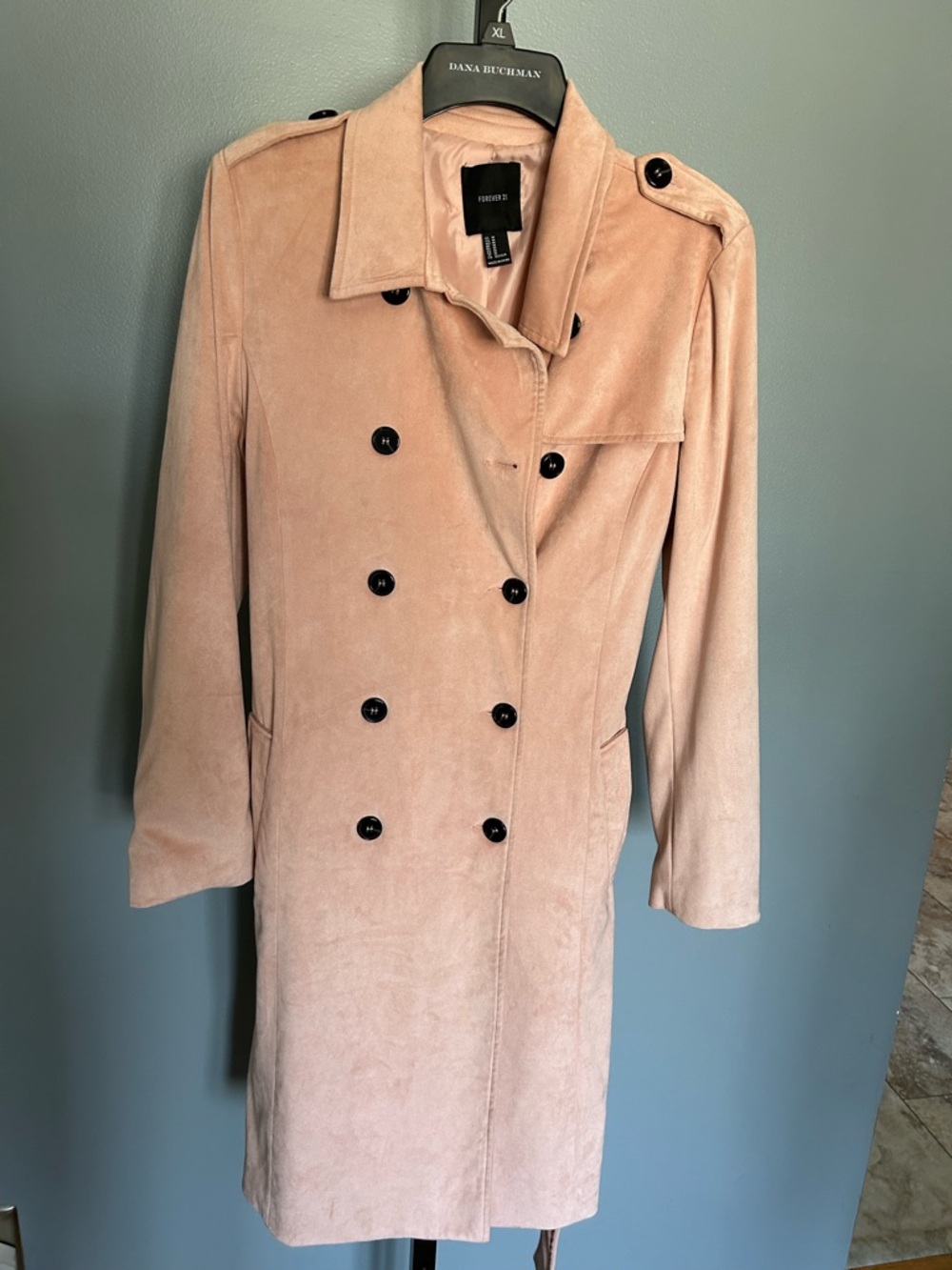 Forever 21 Blush Trench Coat with Black Buttons